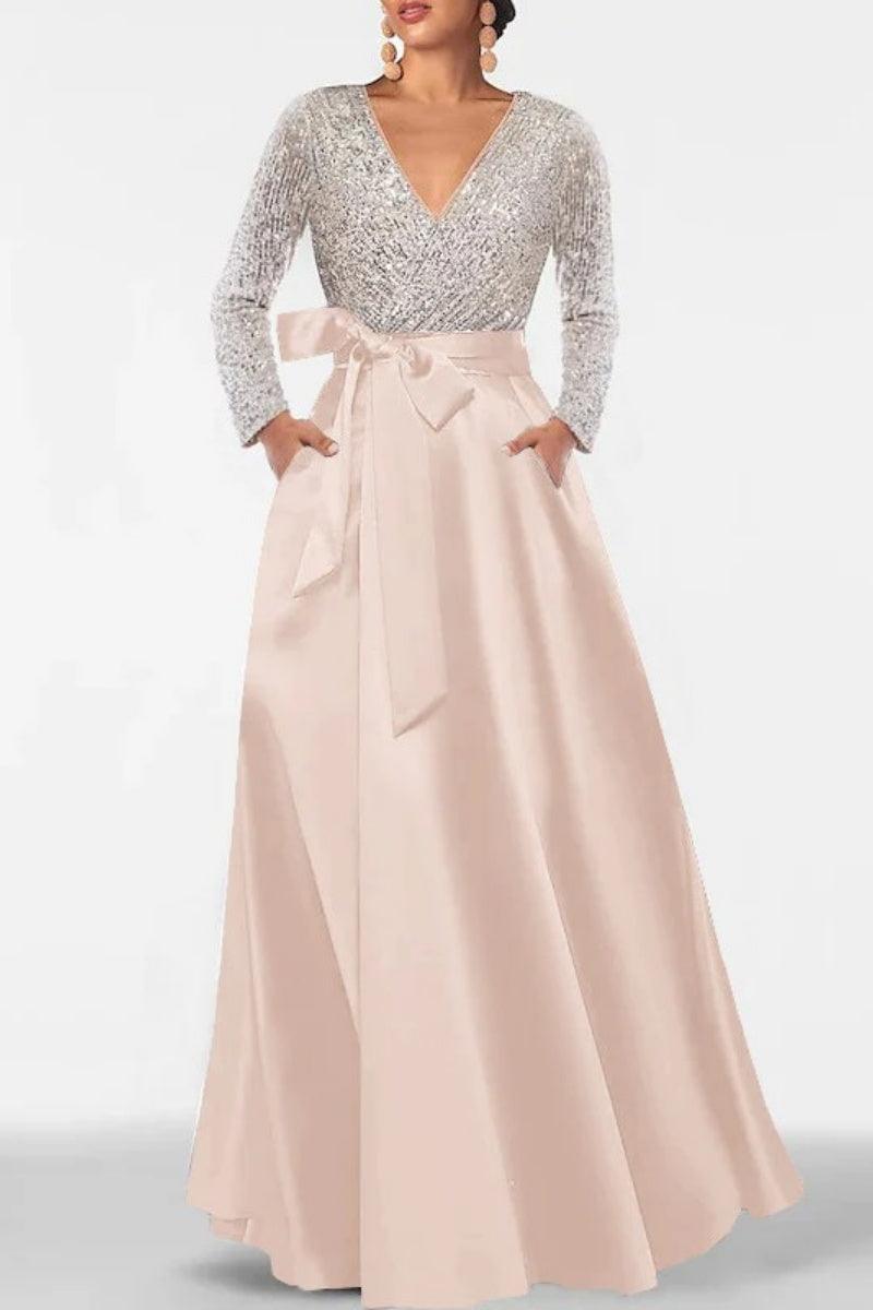 A Line V Neck Long Sleeves Sequins Mother Of The Bride Dresses CM0334 - COCOMELODY
