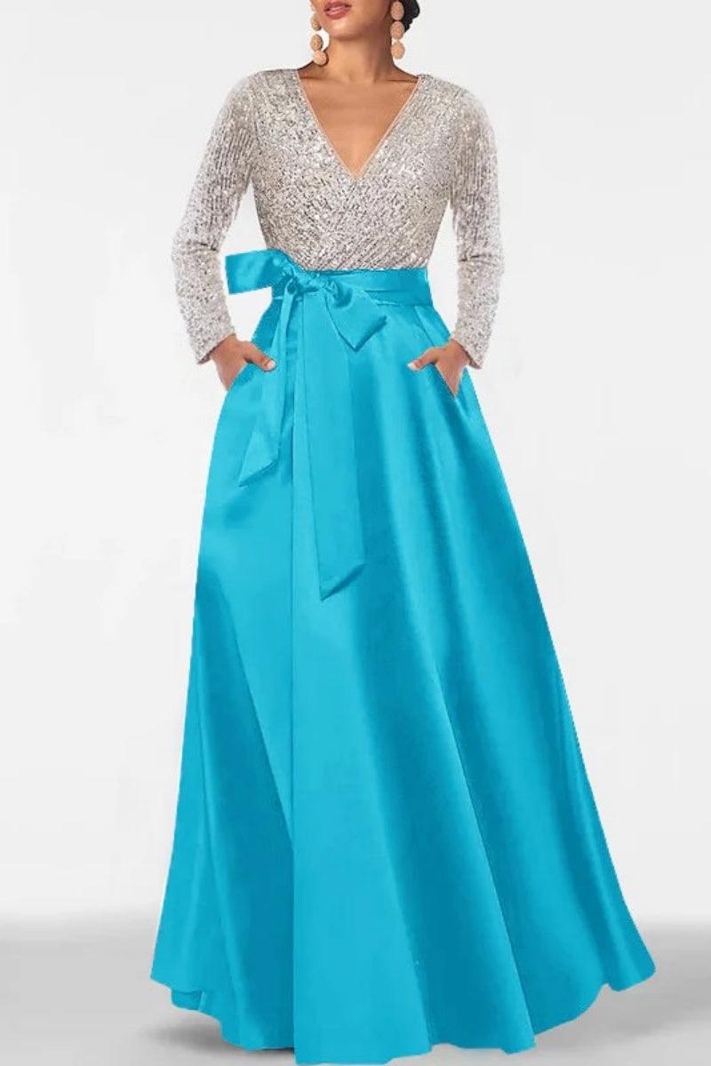 A Line V Neck Long Sleeves Sequins Mother Of The Bride Dresses CM0334
