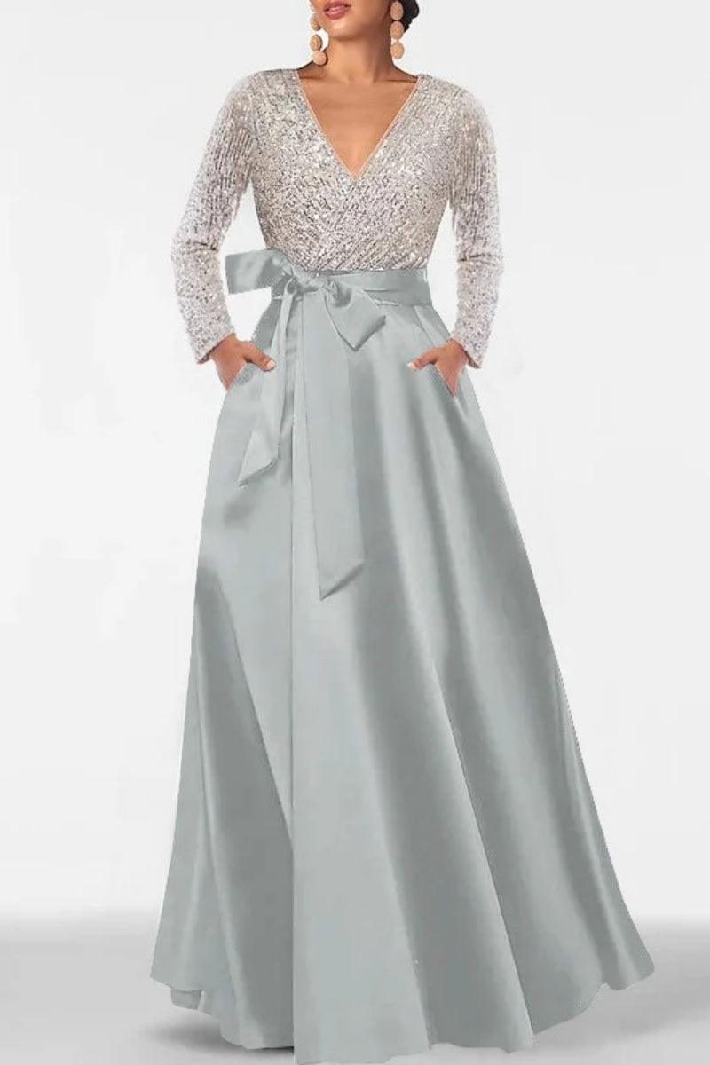 A Line V Neck Long Sleeves Sequins Mother Of The Bride Dresses CM0334 - COCOMELODY