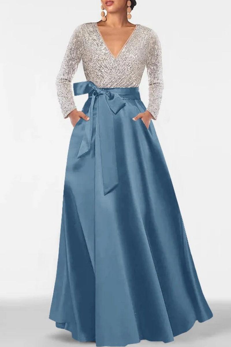 A Line V Neck Long Sleeves Sequins Mother Of The Bride Dresses CM0334 - COCOMELODY