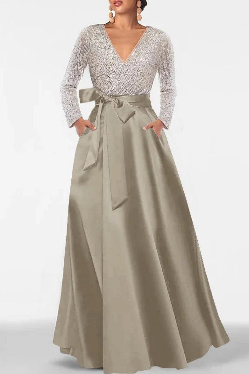A Line V Neck Long Sleeves Sequins Mother Of The Bride Dresses CM0334 - COCOMELODY