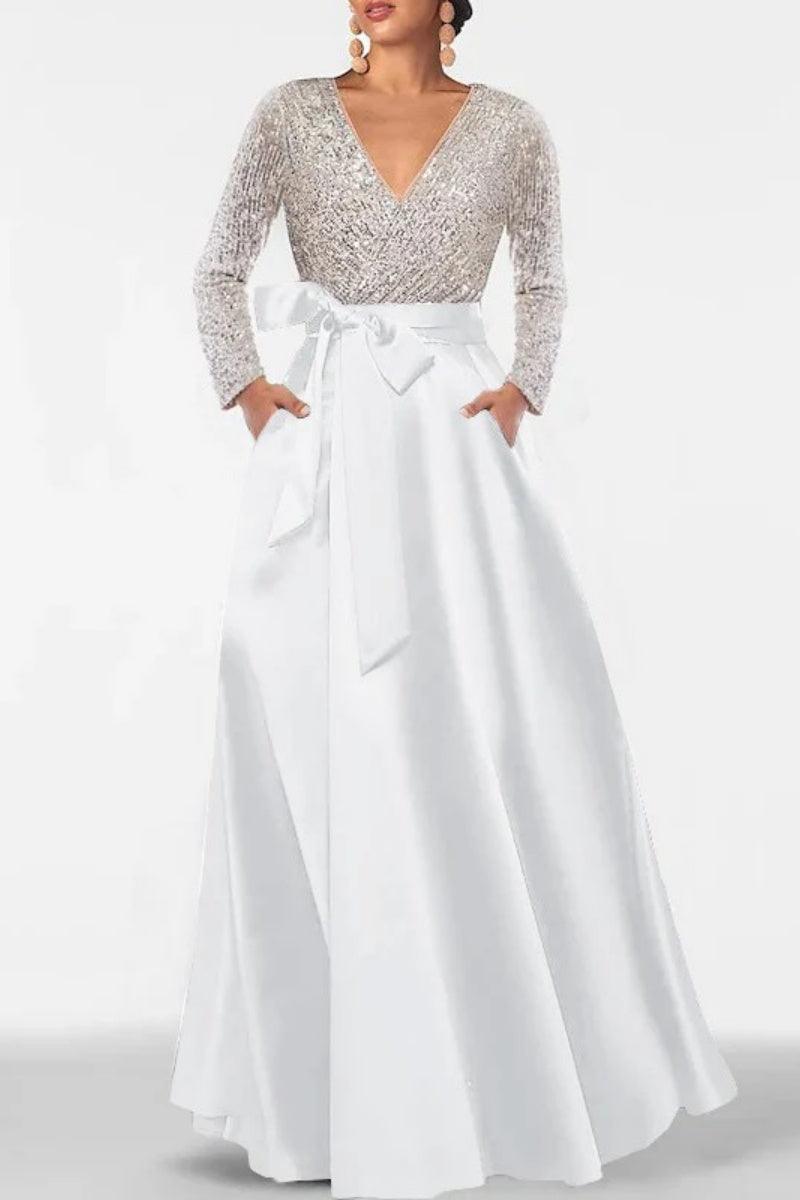 A Line V Neck Long Sleeves Sequins Mother Of The Bride Dresses CM0334 - COCOMELODY