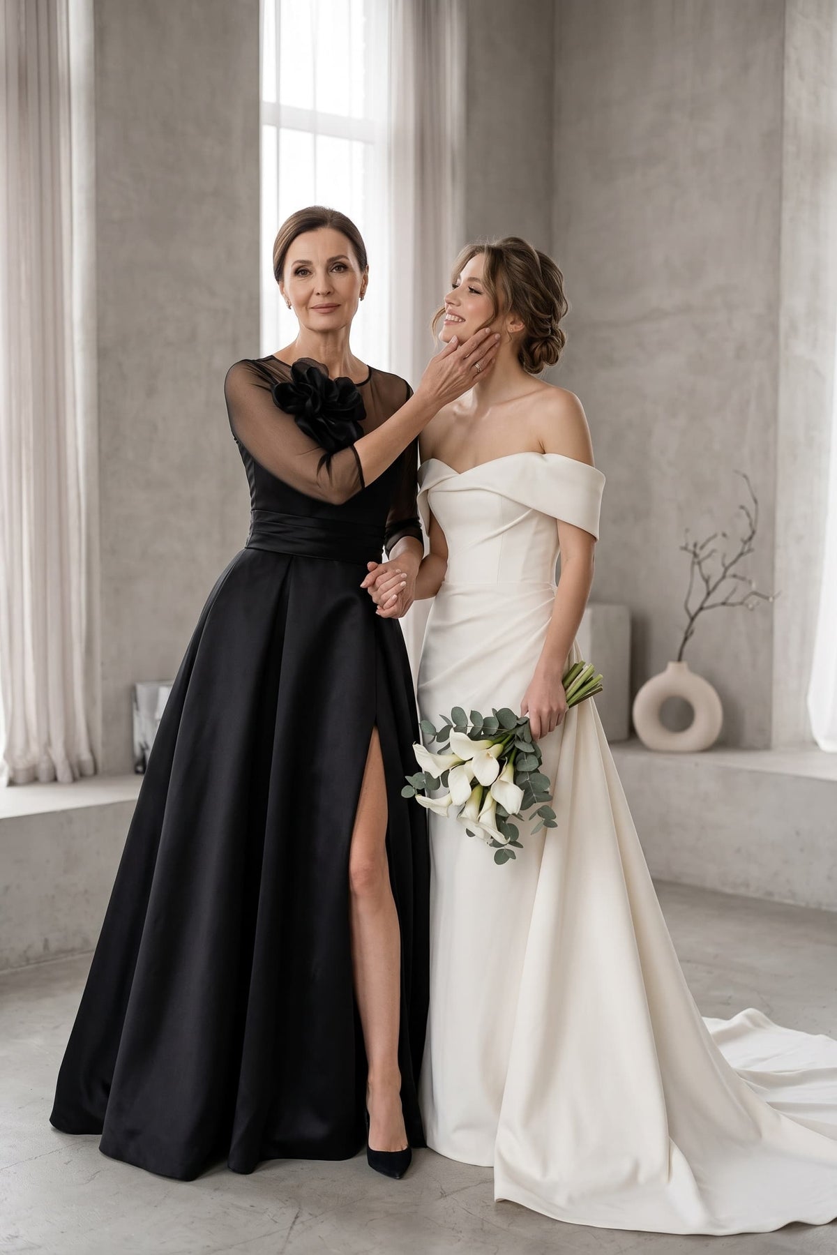 A Line Sweetheart 3/4 Sleeves High Split Mother Dresses CM0338 - M-Black - COCOMELODY
