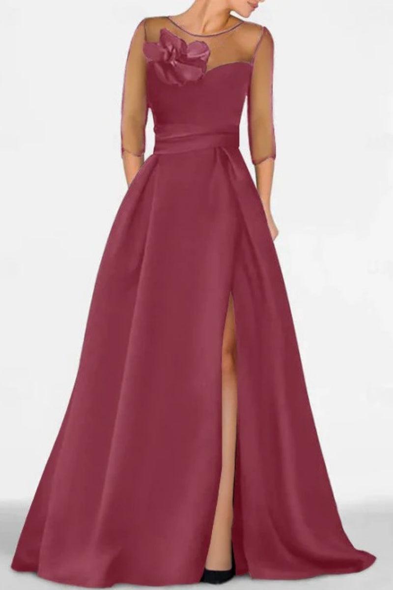 A Line Sweetheart 3/4 Sleeves High Split Mother Dresses CM0338 - COCOMELODY