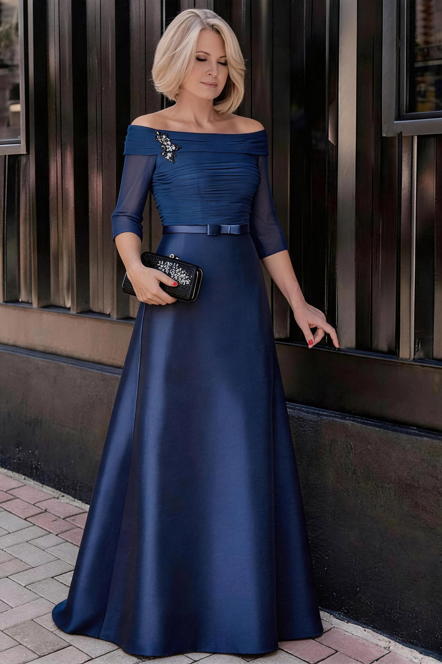 A Line Off The Shoulder Short Sleeves Applique Mother Dresses CM0339