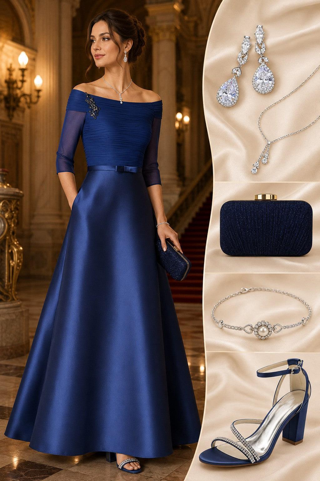 A Line Off The Shoulder Short Sleeves Applique Mother Dresses CM0339 - M-As Picture - COCOMELODY