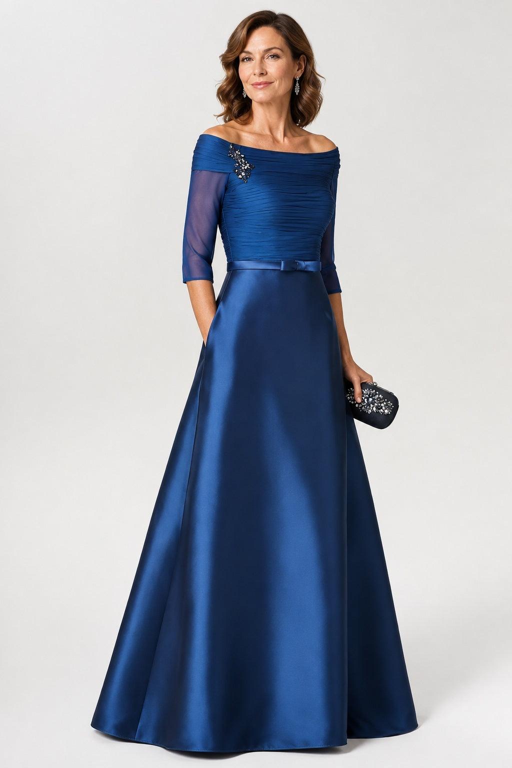 A Line Off The Shoulder Short Sleeves Applique Mother Dresses CM0339