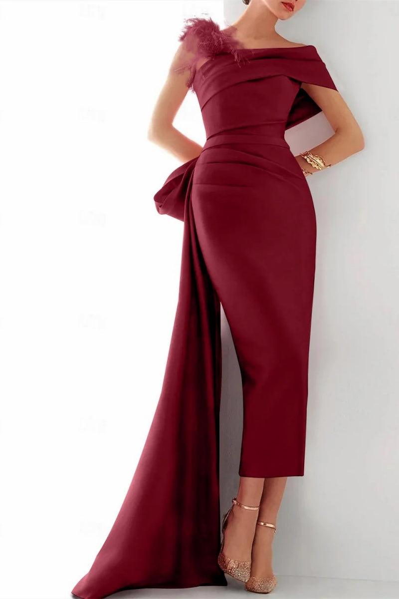 One Shoulder Evening Gown Satin Mother Of The Bride Dresses CM0340 - COCOMELODY