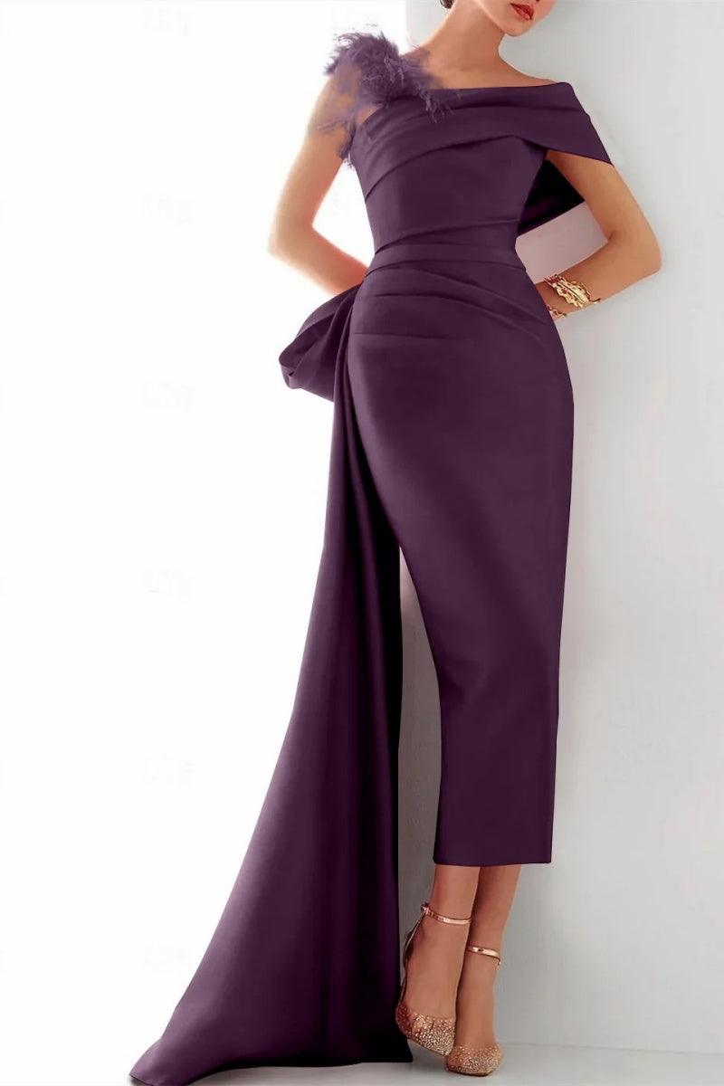 One Shoulder Evening Gown Satin Mother Of The Bride Dresses CM0340 - COCOMELODY