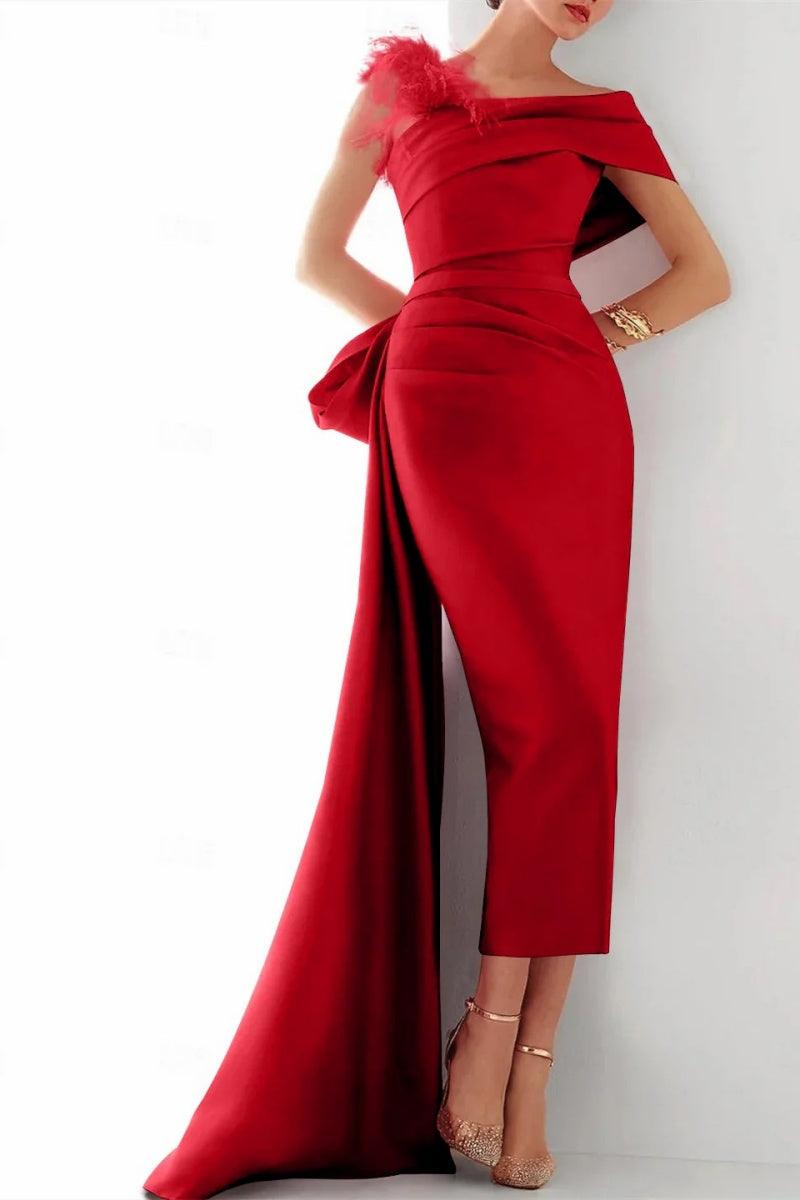 One Shoulder Evening Gown Satin Mother Of The Bride Dresses CM0340 - COCOMELODY