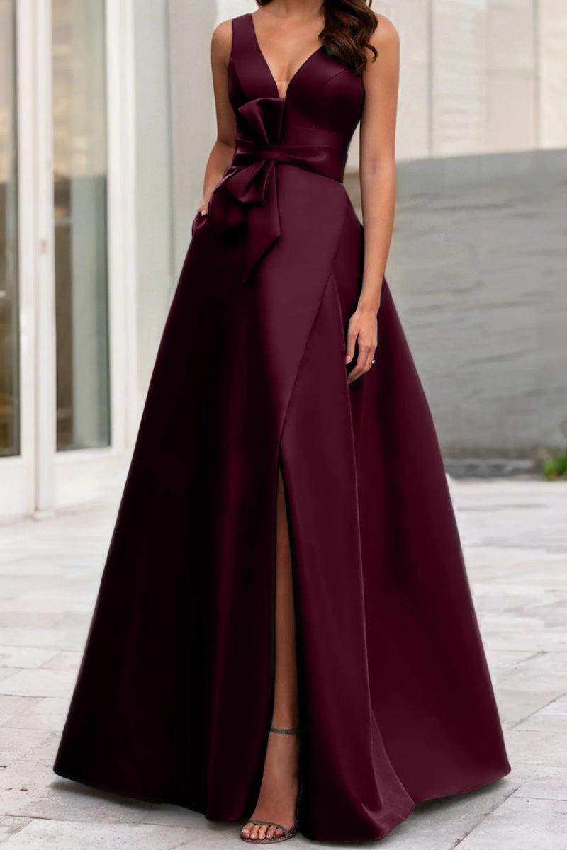 Satin Floor Length A-Line Formal Mother Of The Bride Dresses V-Neck Bowknot Formal Gown COCOMELODY CM0341, M-Rust Satin Floor Length A-Line Formal Mother Of The Bride Dresses V-Neck Bowknot Formal Gown COCOMELODY CM0341, M-Rust