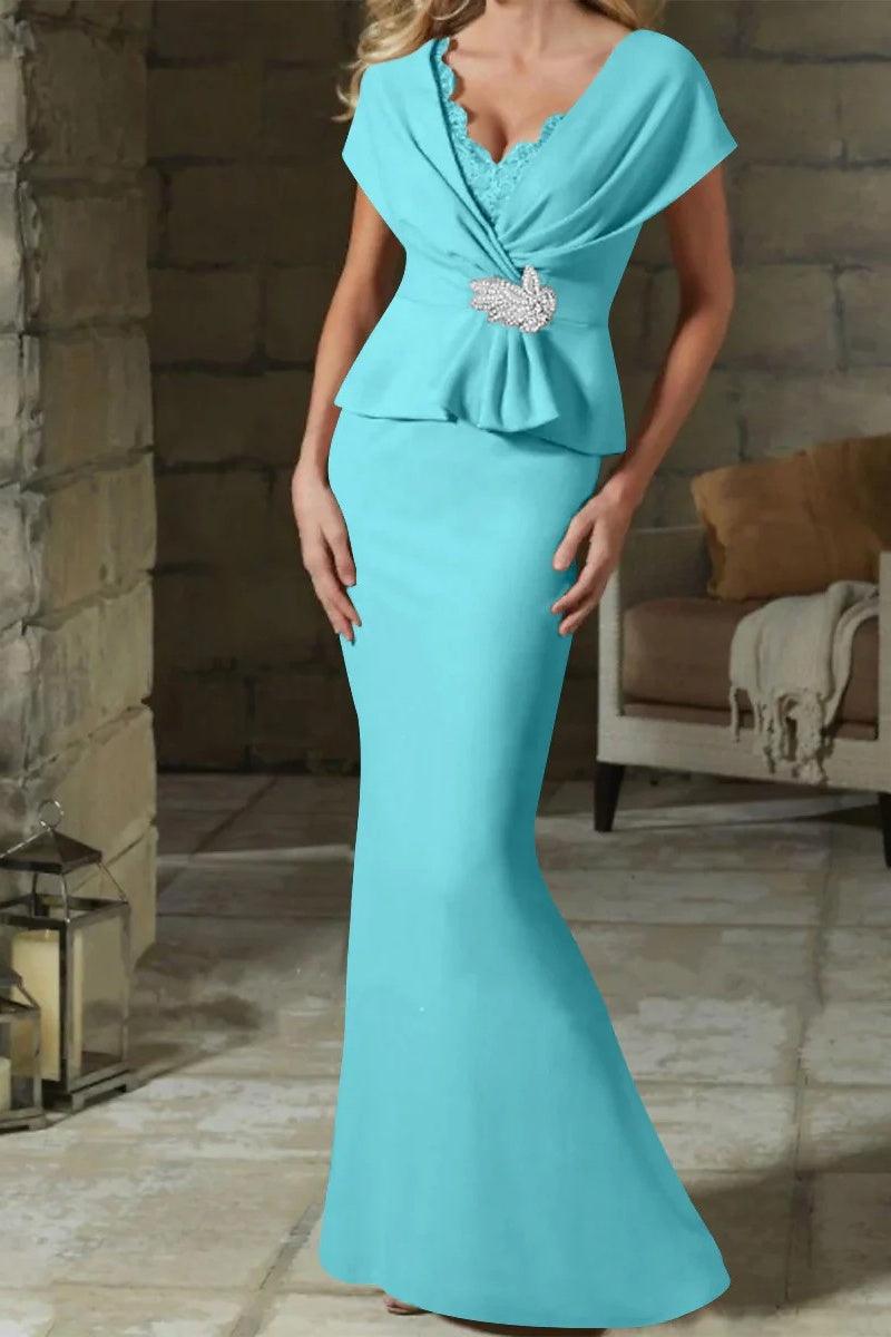 Sheath Column V Neck Mother of the Bride Dresses with Belt CM0346 - COCOMELODY