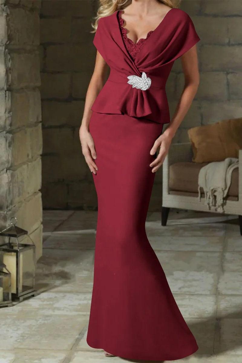Sheath Column V Neck Mother of the Bride Dresses with Belt CM0346 - COCOMELODY