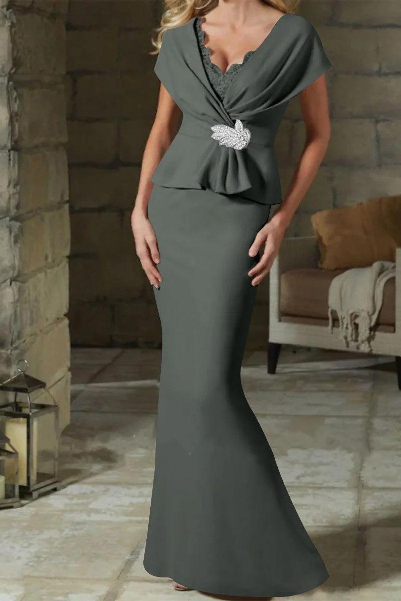 Sheath Column V Neck Mother of the Bride Dresses with Belt CM0346 - COCOMELODY