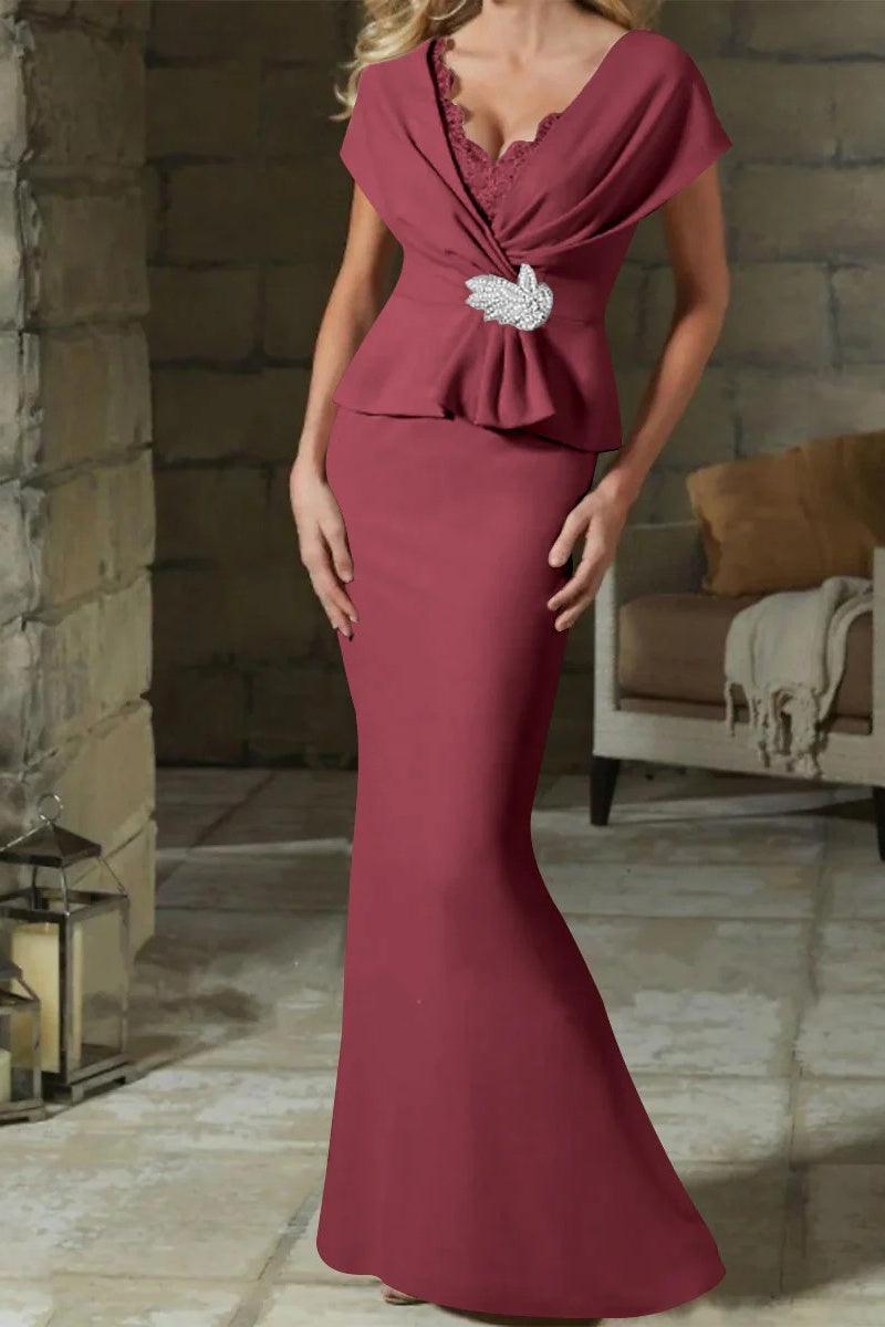 Sheath Column V Neck Mother of the Bride Dresses with Belt CM0346 - COCOMELODY