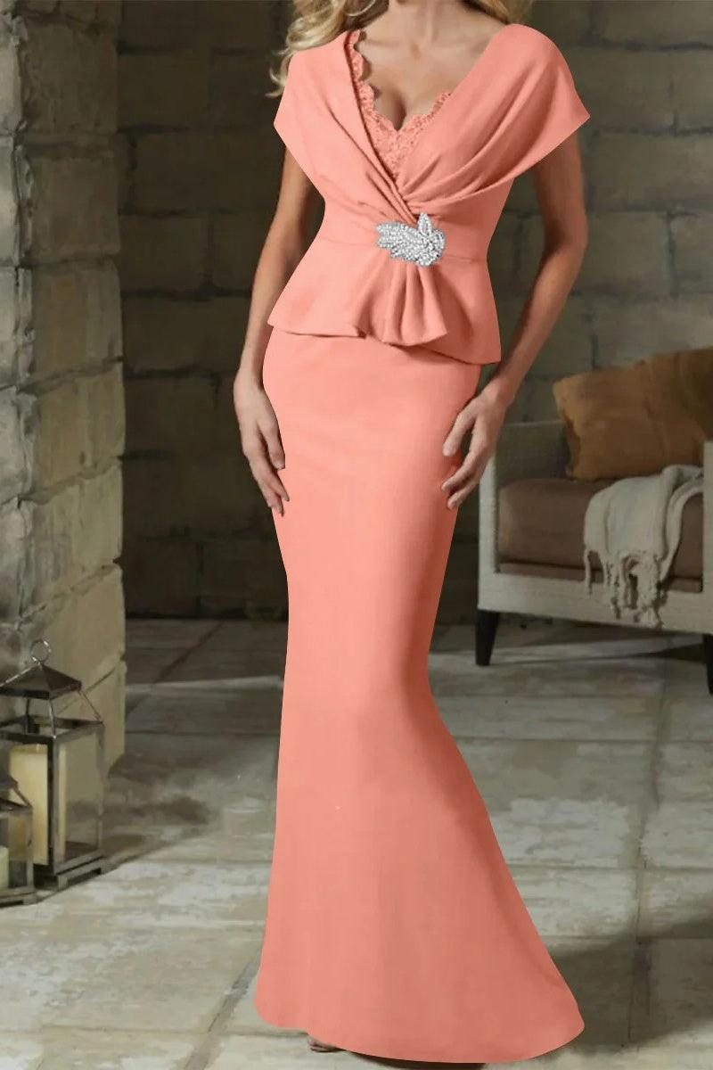 Sheath Column V Neck Mother of the Bride Dresses with Belt CM0346 - COCOMELODY
