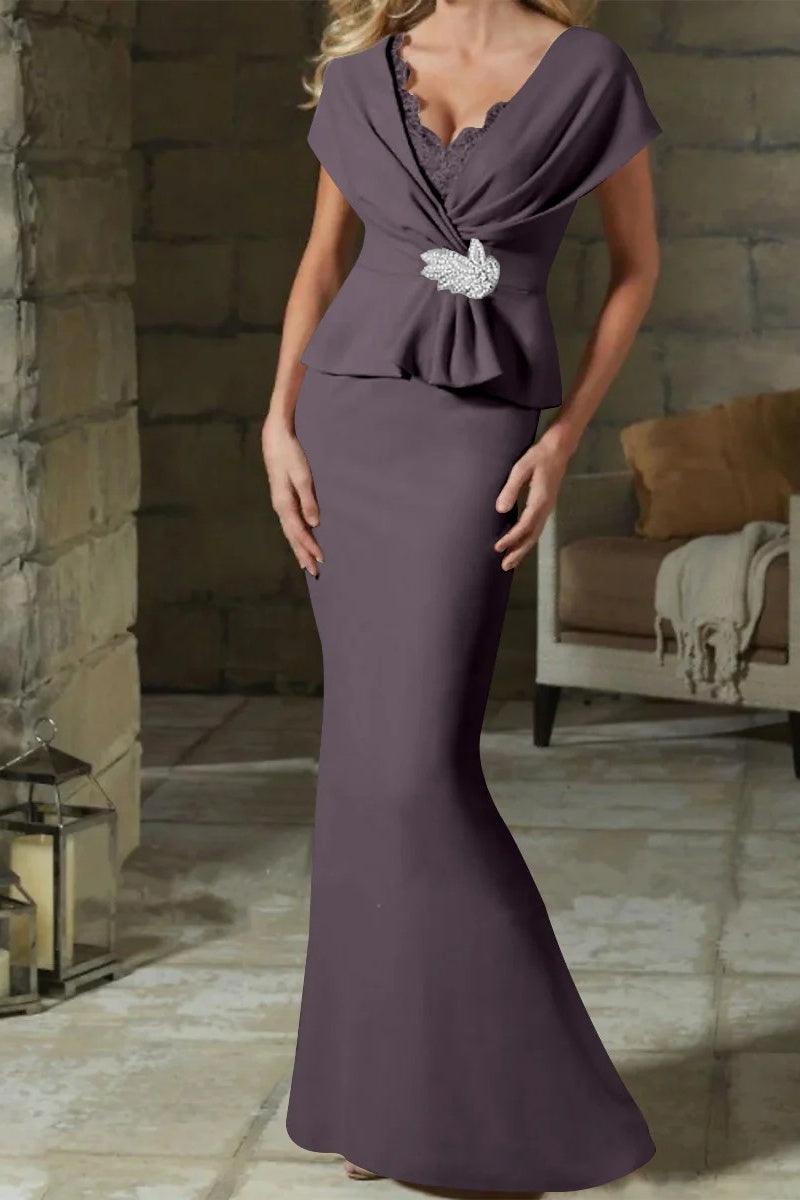 Sheath Column V Neck Mother of the Bride Dresses with Belt CM0346 - COCOMELODY