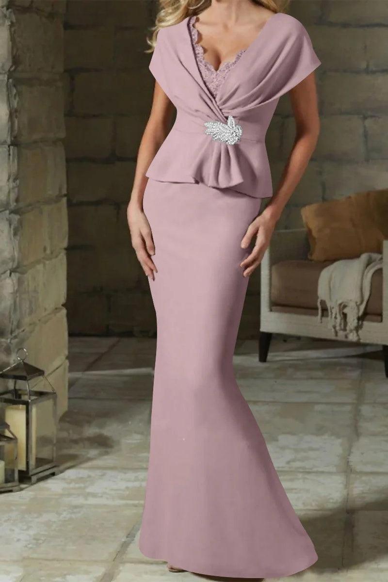 Sheath Column V Neck Mother of the Bride Dresses with Belt CM0346 - COCOMELODY