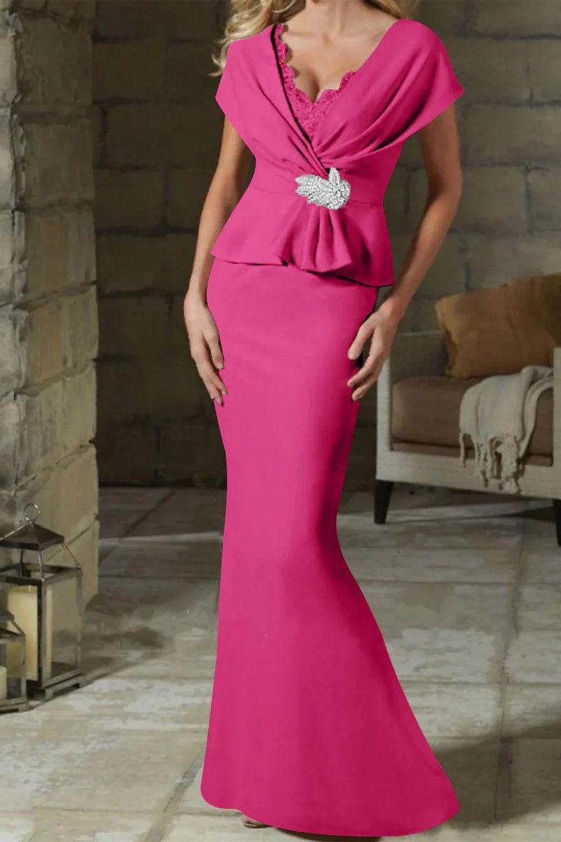 Sheath Column V Neck Mother of the Bride Dresses with Belt CM0346 - COCOMELODY