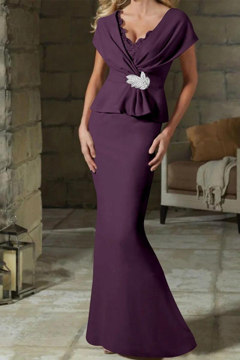 Sheath Column V Neck Mother of the Bride Dresses with Belt CM0346 - COCOMELODY
