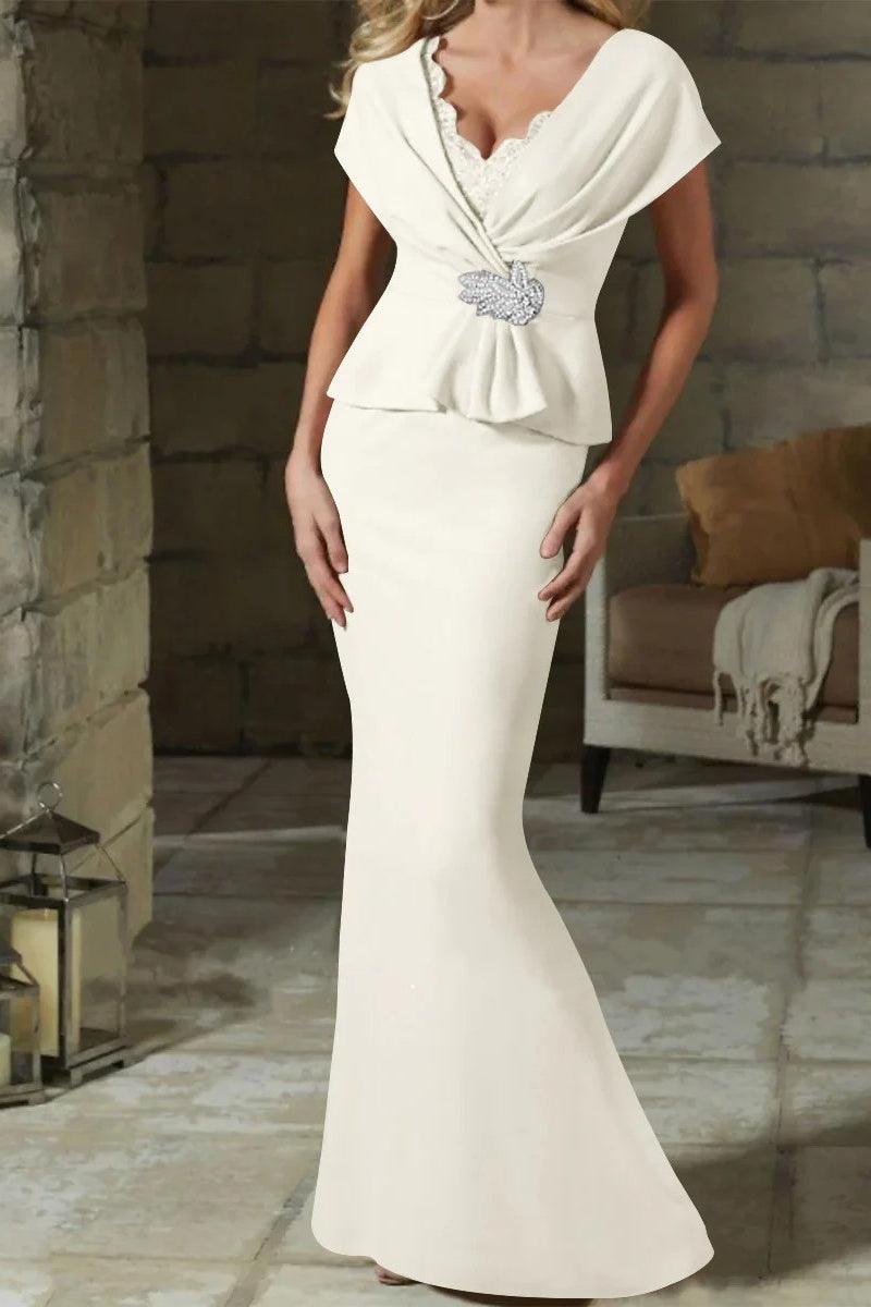 Sheath Column V Neck Mother of the Bride Dresses with Belt CM0346 - COCOMELODY