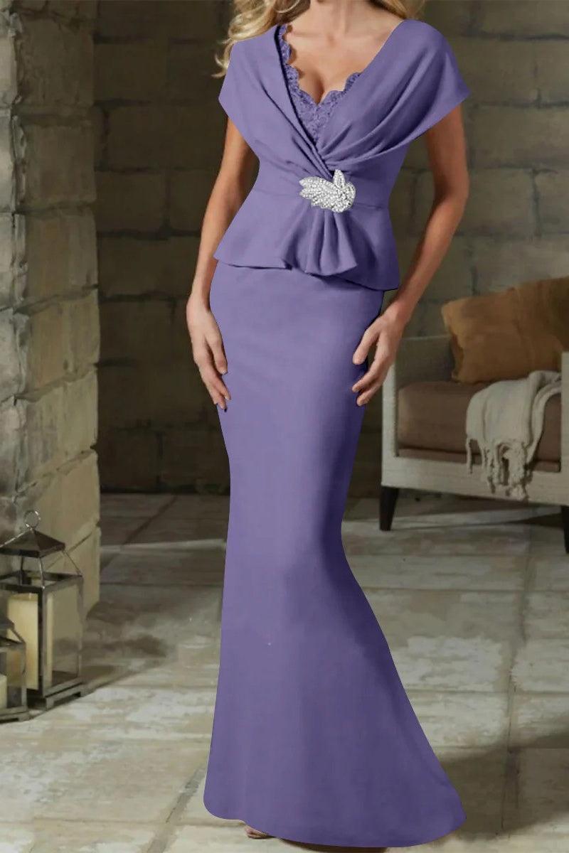 Sheath Column V Neck Mother of the Bride Dresses with Belt CM0346 - COCOMELODY