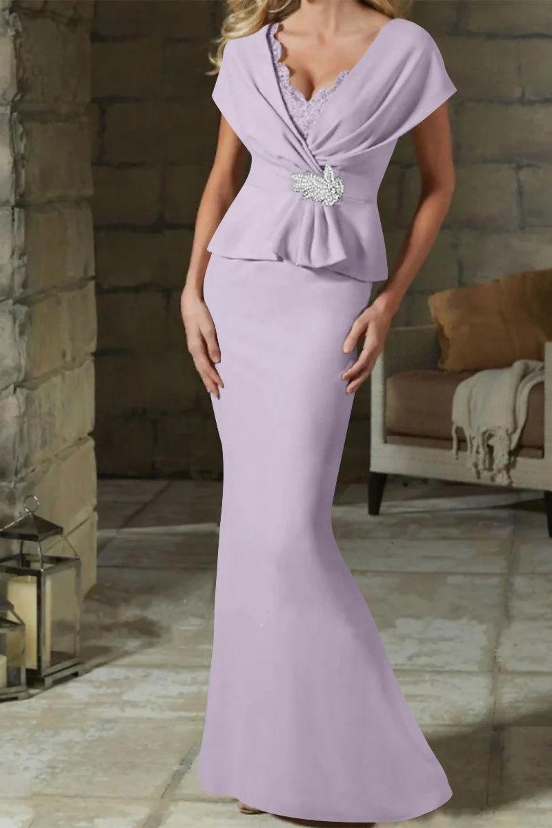 Sheath Column V Neck Mother of the Bride Dresses with Belt CM0346 - COCOMELODY
