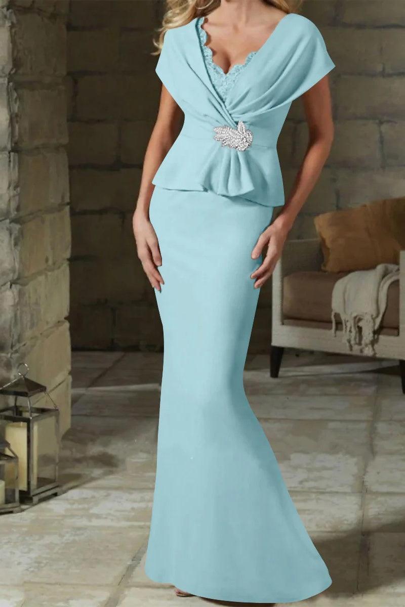 Sheath Column V Neck Mother of the Bride Dresses with Belt CM0346 - COCOMELODY