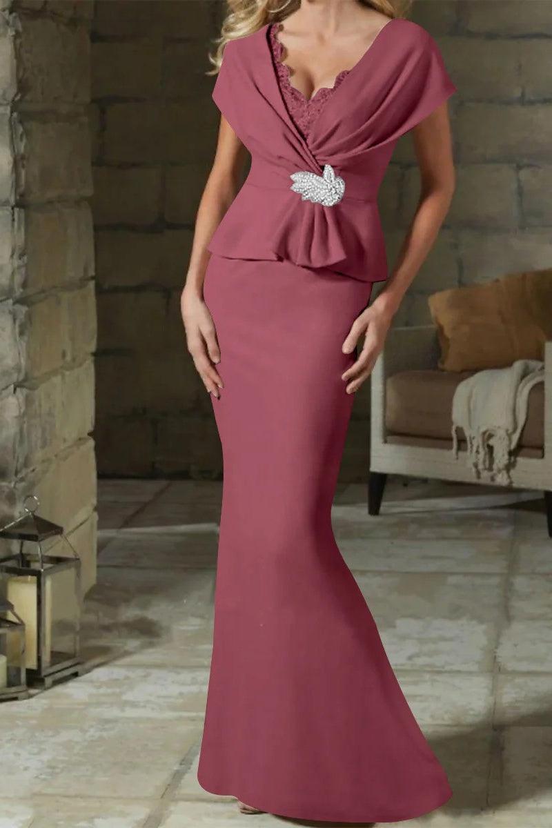 Sheath Column V Neck Mother of the Bride Dresses with Belt CM0346 - COCOMELODY