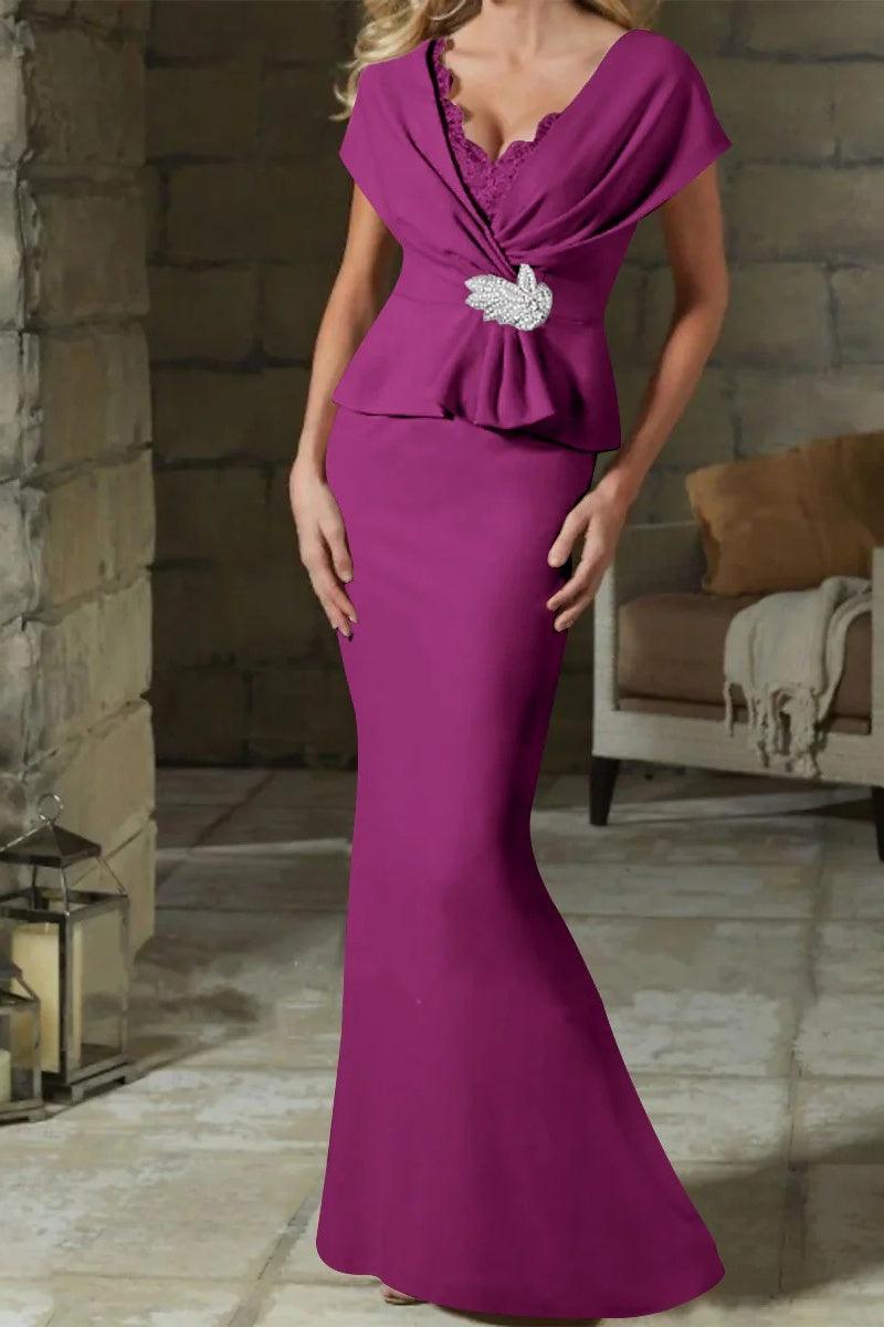 Sheath Column V Neck Mother of the Bride Dresses with Belt CM0346 - COCOMELODY