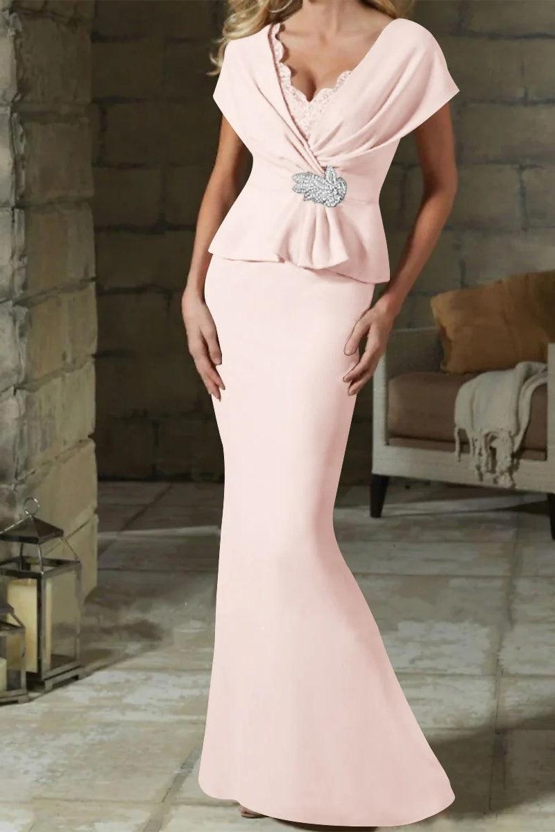 Sheath Column V Neck Mother of the Bride Dresses with Belt CM0346 - COCOMELODY