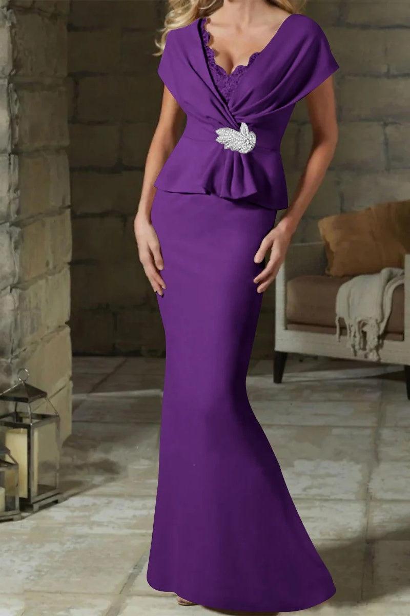Sheath Column V Neck Mother of the Bride Dresses with Belt CM0346 - COCOMELODY