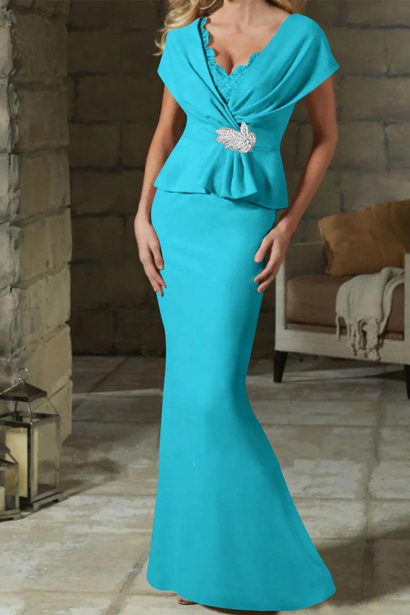 Sheath Column V Neck Mother of the Bride Dresses with Belt CM0346 - COCOMELODY