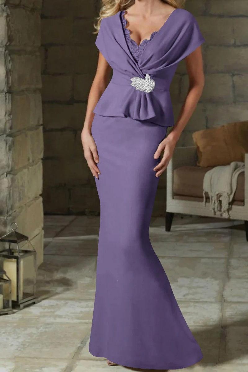 Sheath Column V Neck Mother of the Bride Dresses with Belt CM0346 - COCOMELODY