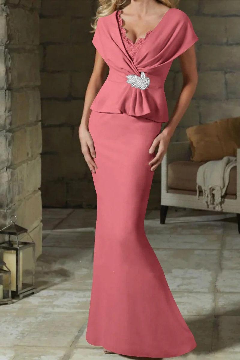 Sheath Column V Neck Mother of the Bride Dresses with Belt CM0346 - COCOMELODY