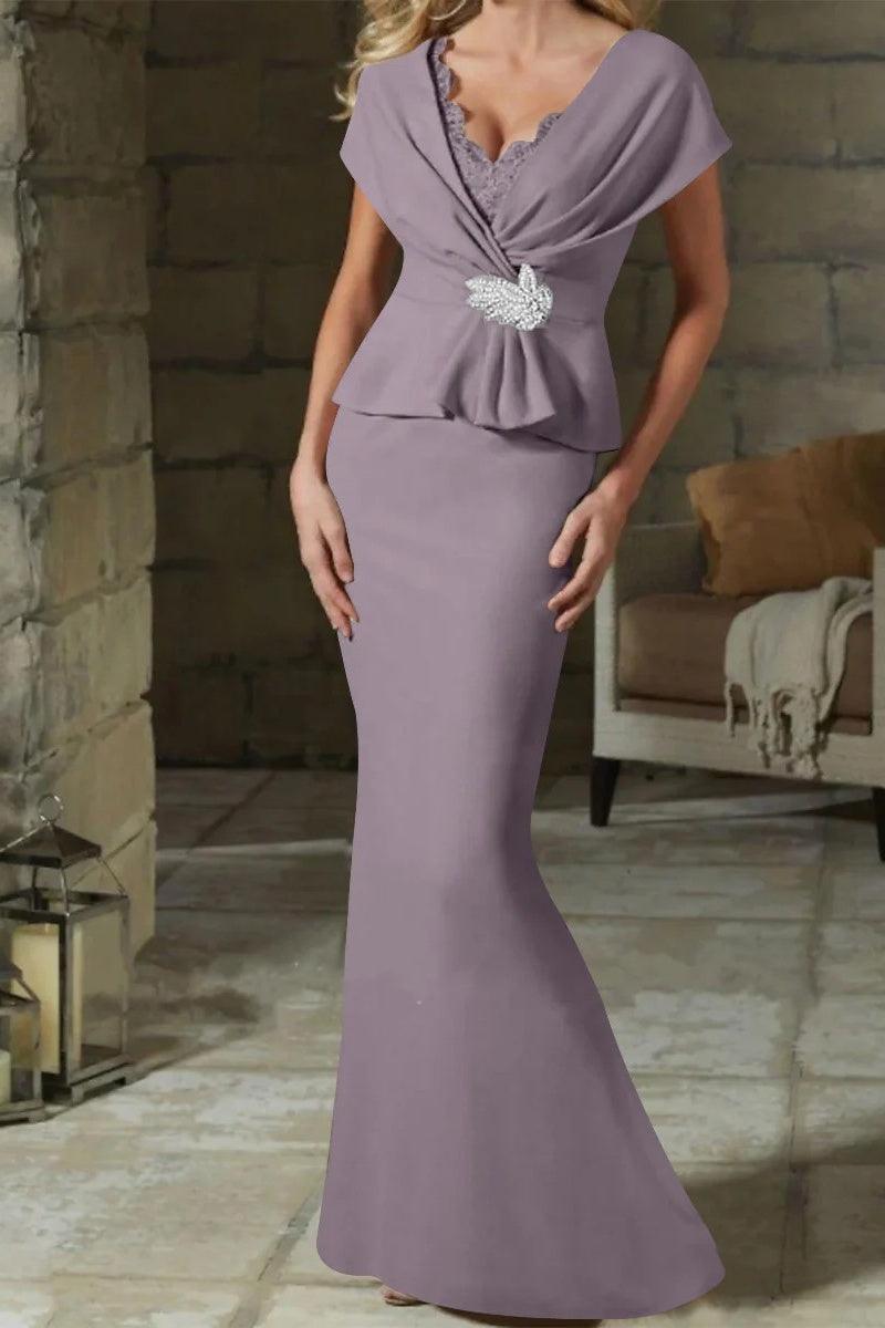 Sheath Column V Neck Mother of the Bride Dresses with Belt CM0346 - COCOMELODY