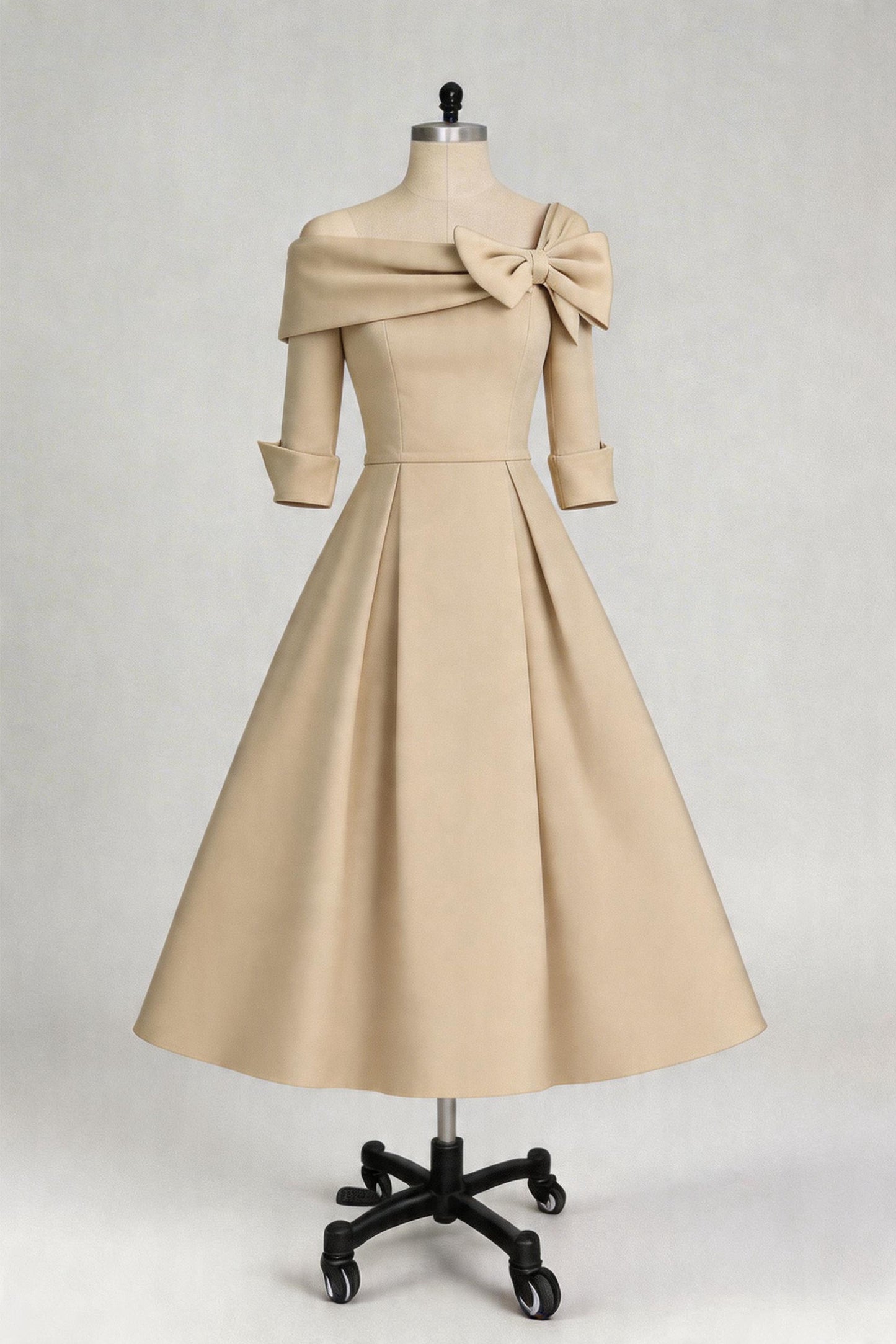 A Line Cowl Neck 3/4 Sleeves Tea Length Elegant Mother Dresses CM0348