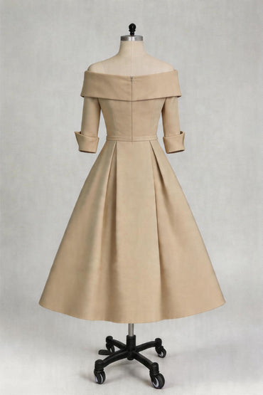 A Line Cowl Neck 3/4 Sleeves Tea Length Elegant Mother Dresses CM0348