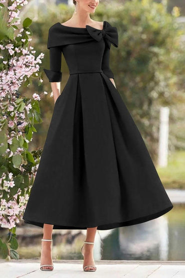 A Line Cowl Neck 3/4 Sleeves Tea Length Elegant Mother Dresses CM0348 - COCOMELODY
