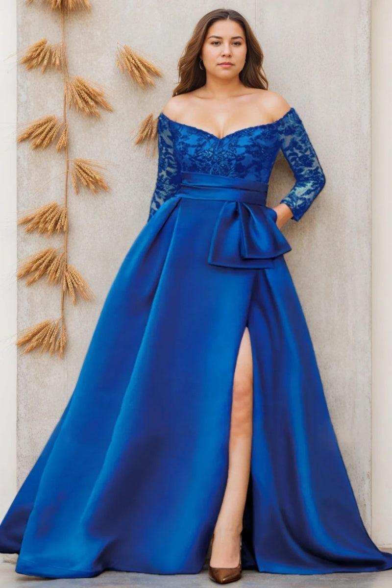 A Line Off the Shoulder 3/4 Length Sleeves Floor Length Mother Dresses CM0349 - COCOMELODY