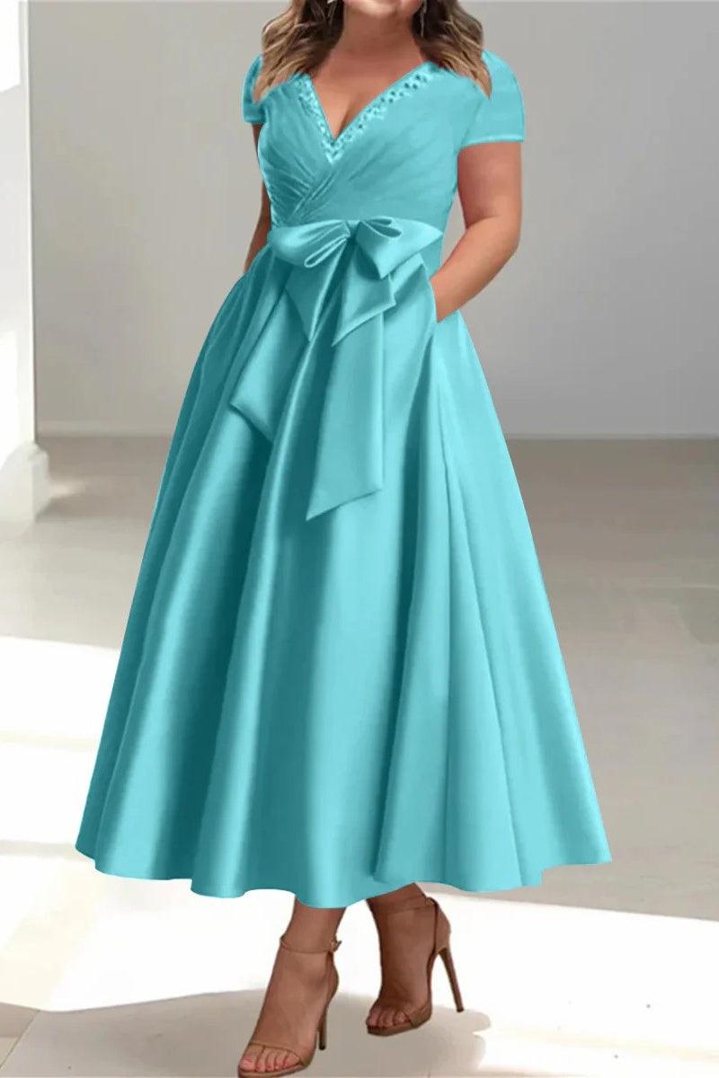 A Line V Neck Mother of the Bride Dresses with Pockets CM0350 - COCOMELODY