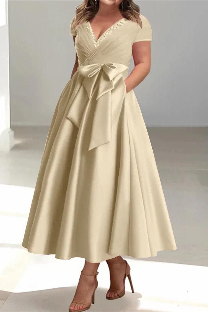 A Line V Neck Mother of the Bride Dresses with Pockets CM0350 - COCOMELODY
