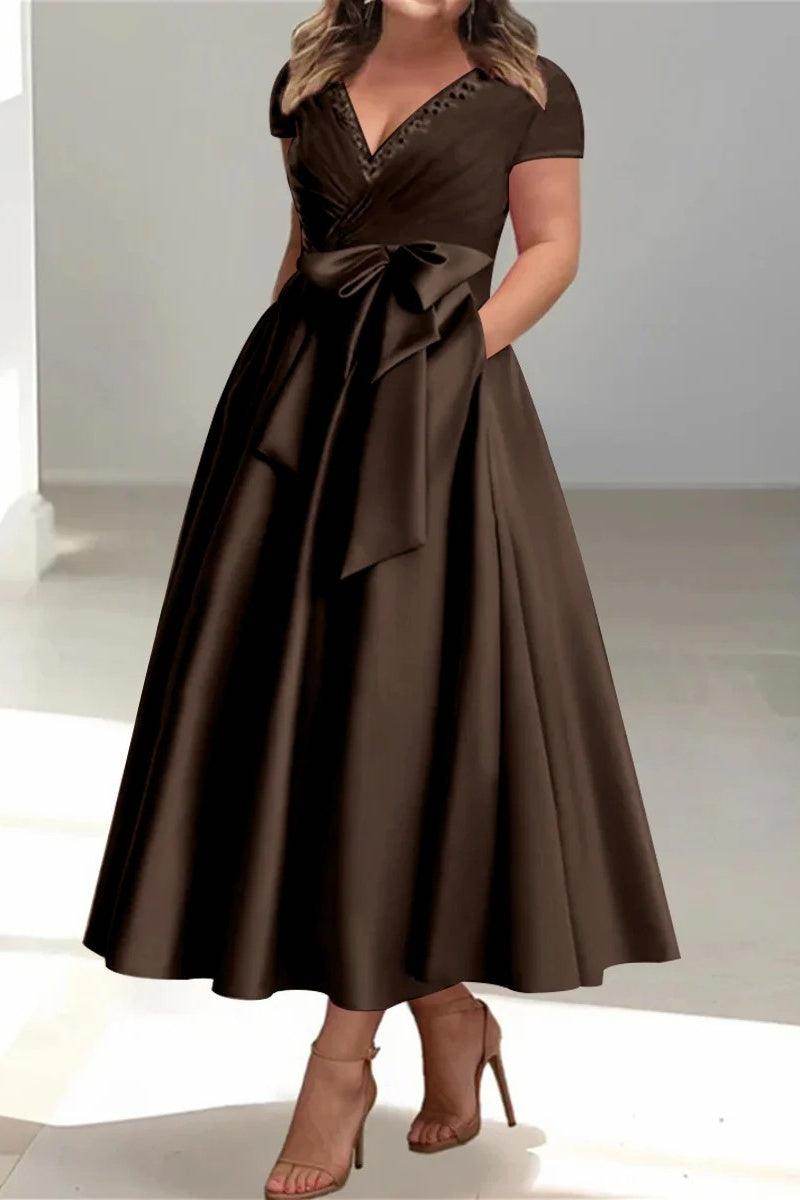 A-Line V-Neck Satin Plus Size Mother of the Bride Dresses