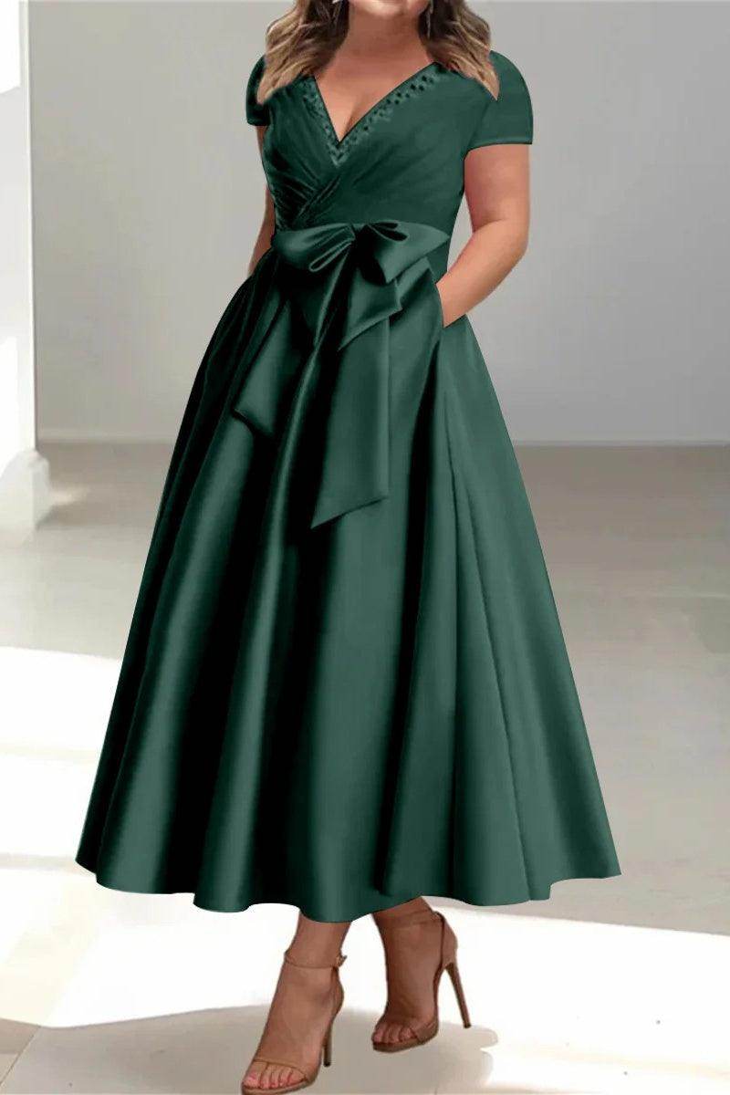 A-Line V-Neck Satin Plus Size Mother of the Bride Dresses