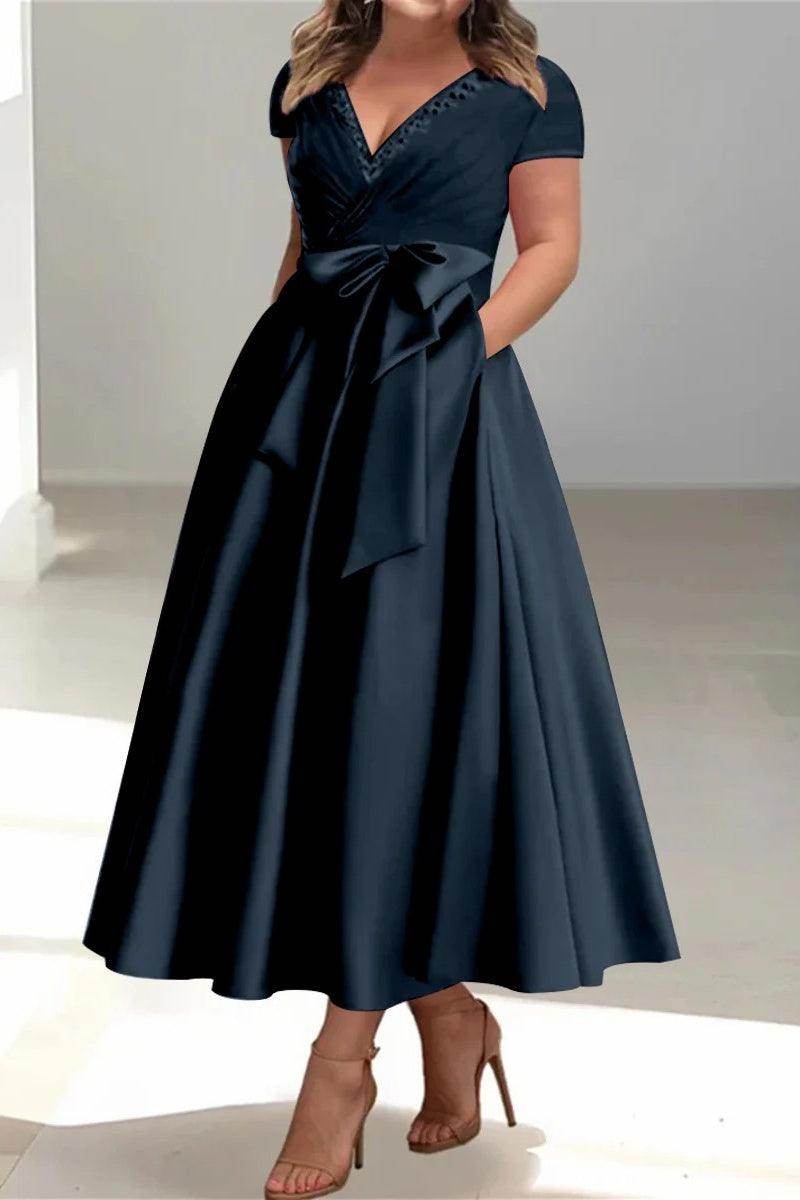A-Line V-Neck Satin Plus Size Mother of the Bride Dresses