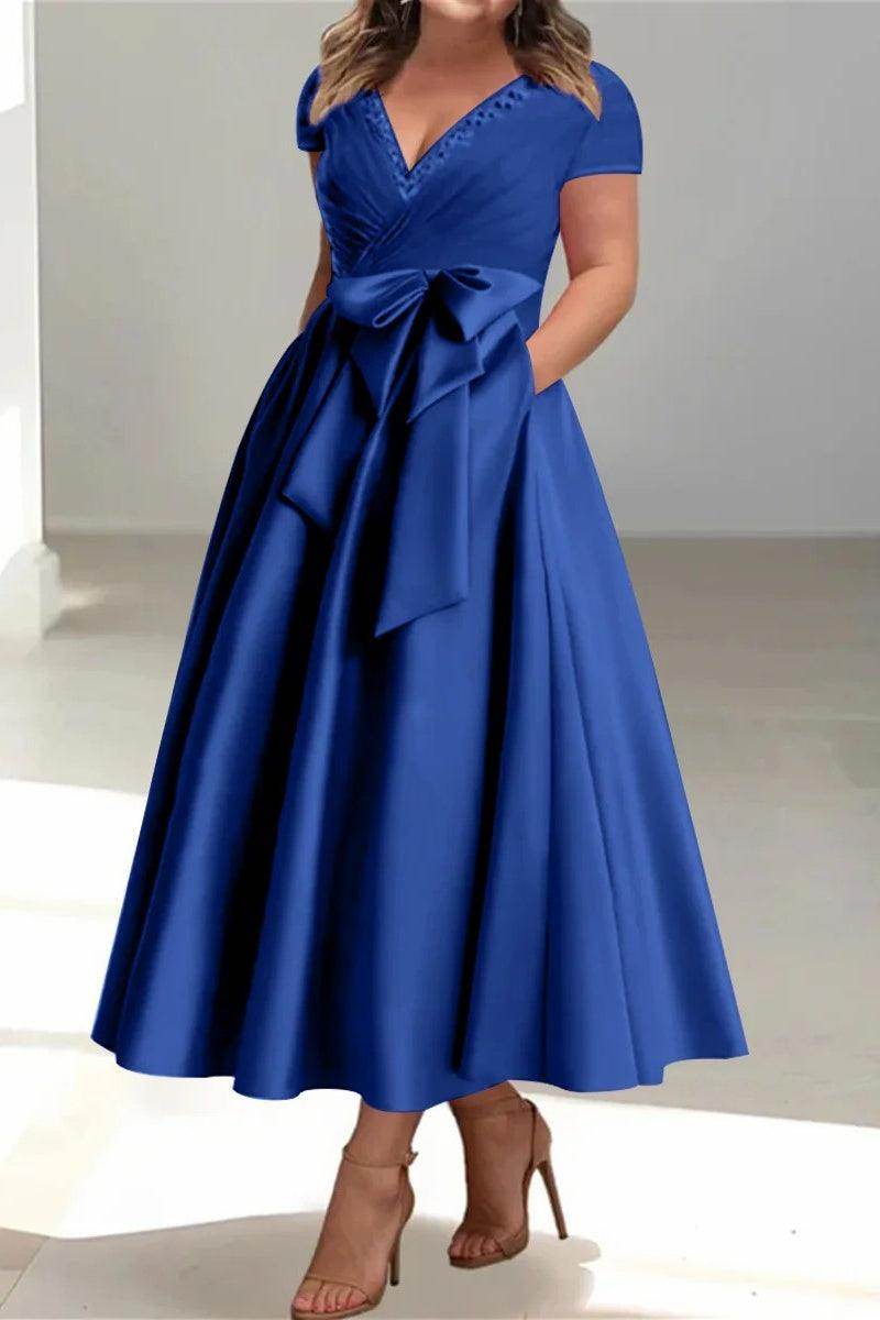 A-Line V-Neck Satin Plus Size Mother of the Bride Dresses