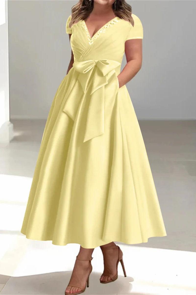 A Line V Neck Mother of the Bride Dresses with Pockets CM0350 - COCOMELODY