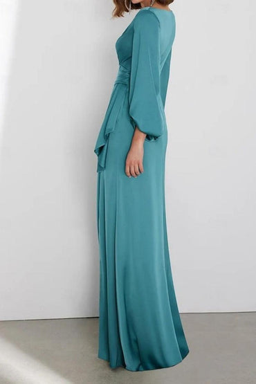A Line Floor Length Long Sleeve V Neck Mother Dresses CM0362 - COCOMELODY