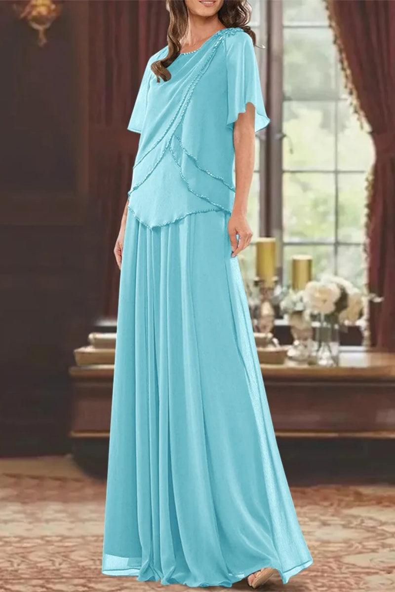 A Line Jewel Neck Short Sleeves Floor Length Mother Dress CM0363 - COCOMELODY