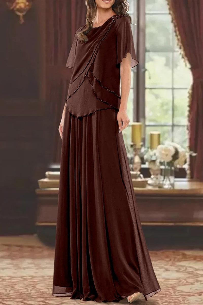 A Line Jewel Neck Short Sleeves Floor Length Mother Dress CM0363 - COCOMELODY